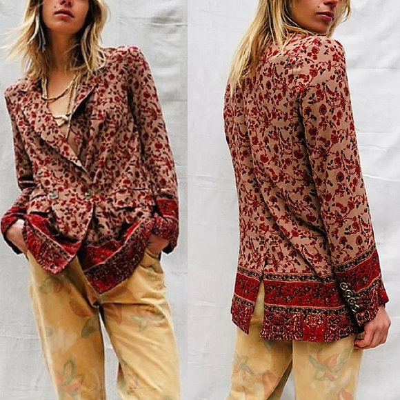 Free People Belfower Floral Work Boho Blazer, XS - Picture 1 of 7